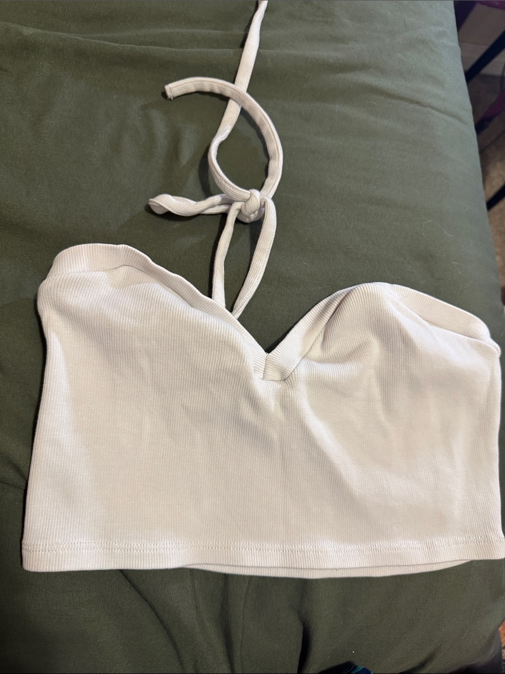 Zara White Ribbed Halter Sweetheart Crop Top